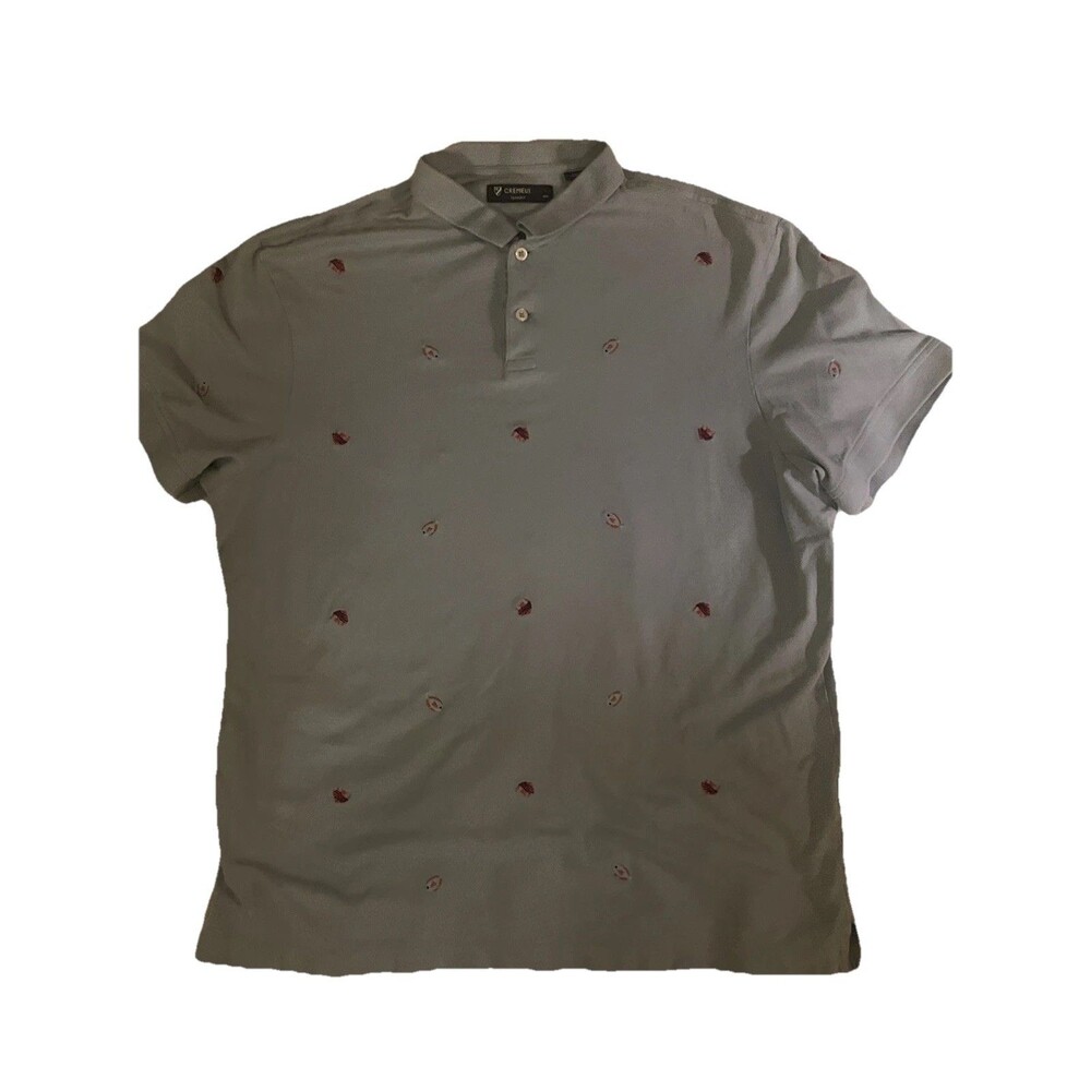 New Cremieux Men's Embroidered Fish Cotton Blue Short Sleeve Polo Shirt Large